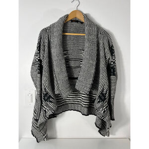 Dex Womens Size Small Black and White Shawl Aztec Sweater Open Front Cardigan